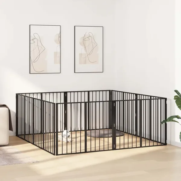 Porte pour chien 8 pcs Noir 100 x 80 cm Acier galvanisé