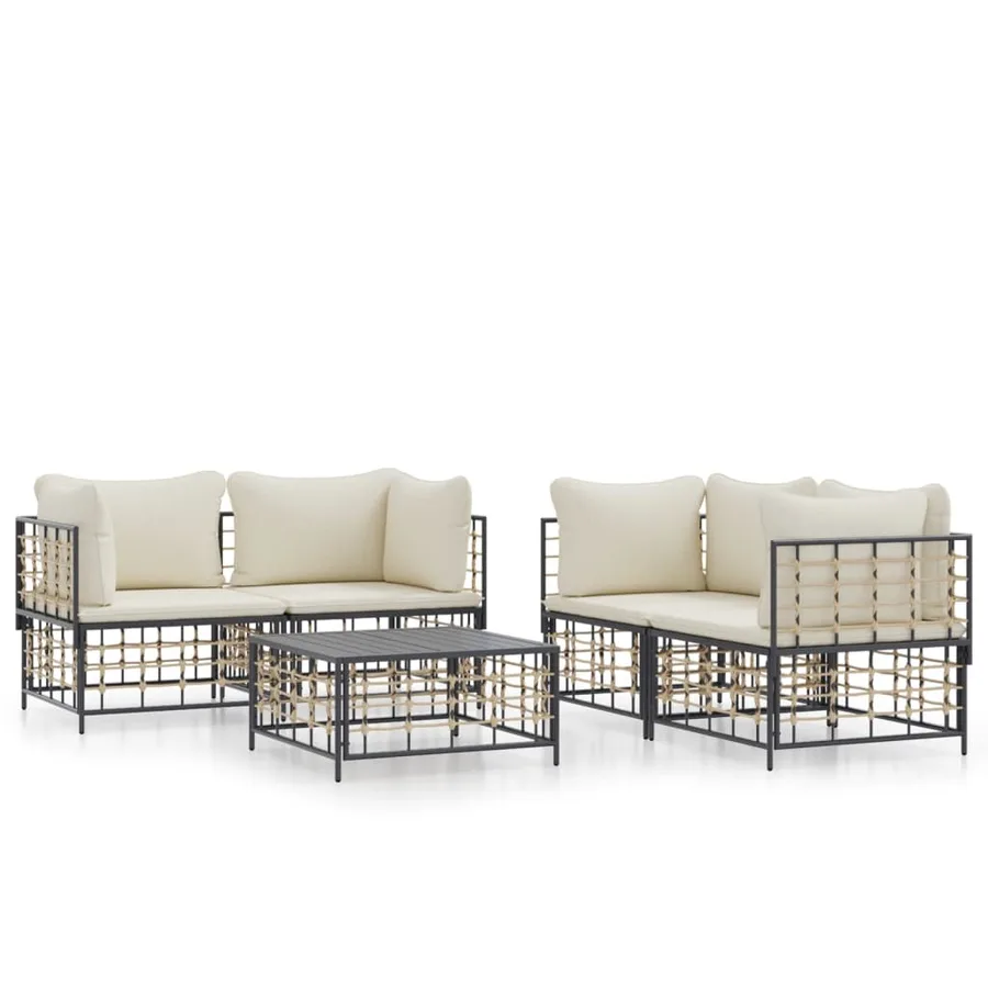 Salon de jardin 5 pcs avec coussins anthracite résine tressée - 2