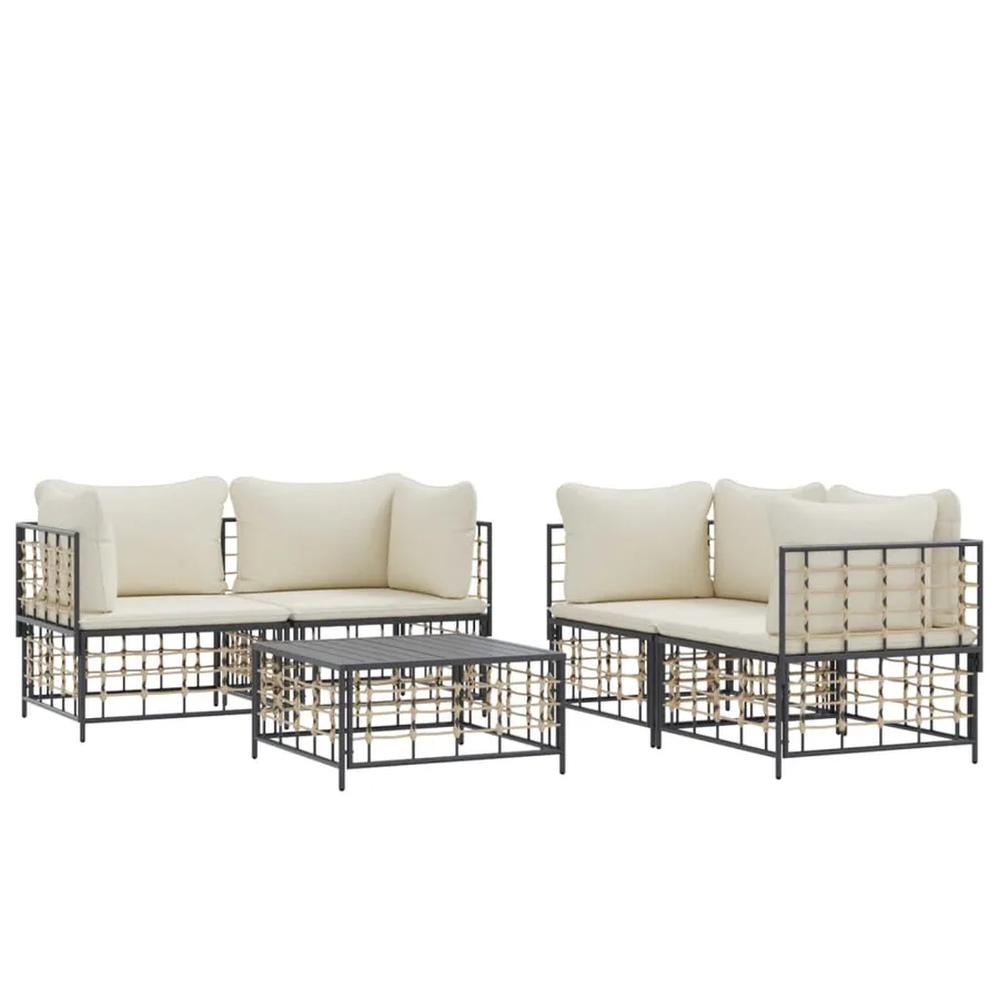 Salon de jardin 5 pcs avec coussins anthracite résine tressée - 3