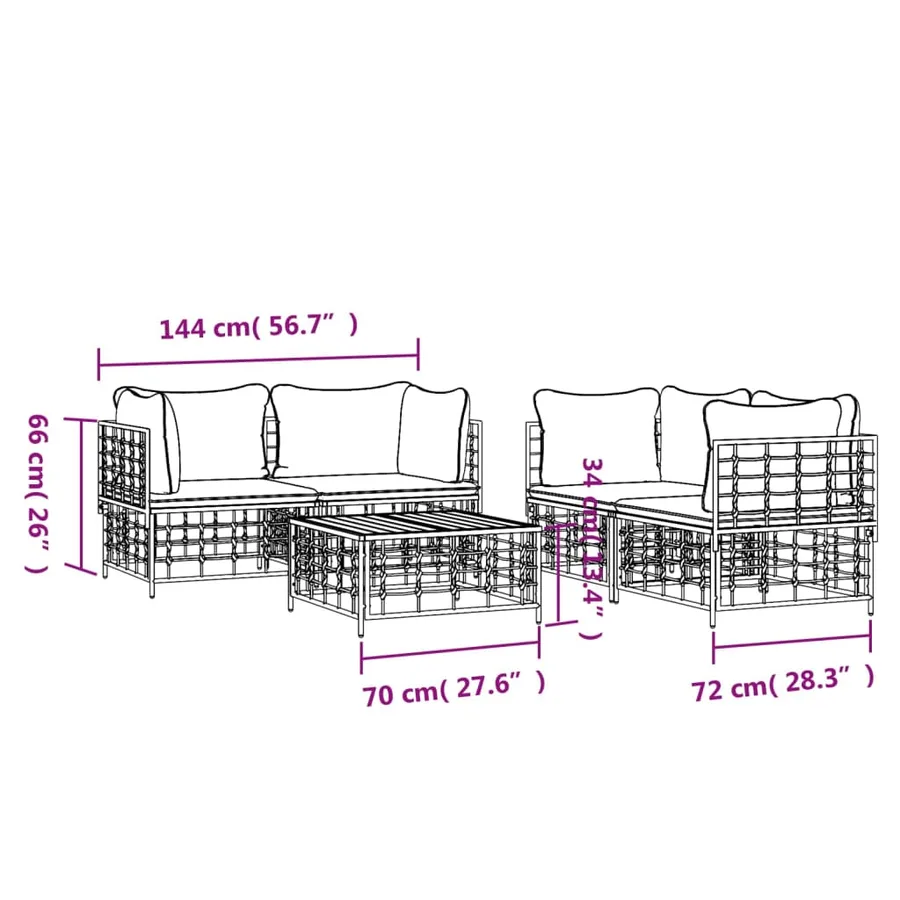 Salon de jardin 5 pcs avec coussins anthracite résine tressée - 8