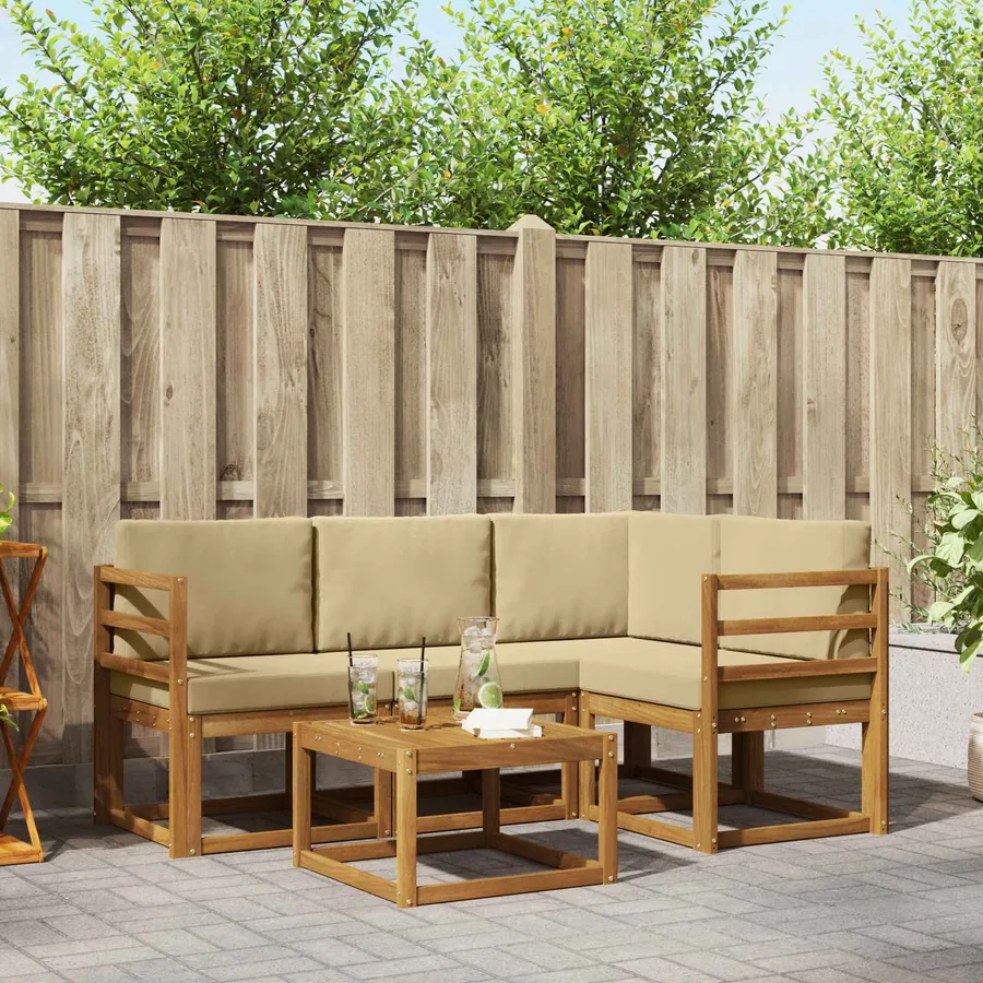 Ensemble de canapés d'extérieur 5 pcs Naturel et Beige