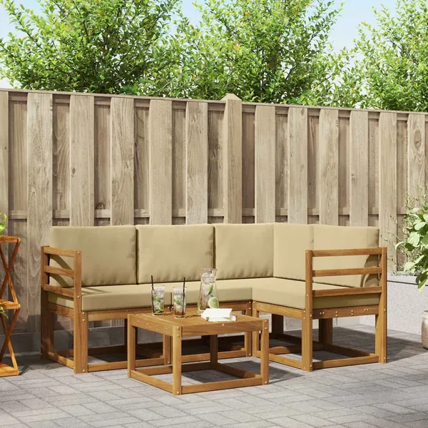 Ensemble de canapés d'extérieur 5 pcs Naturel et Beige