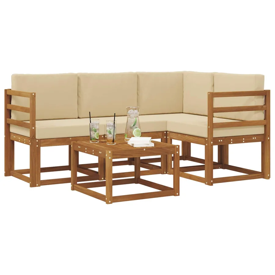 Ensemble de canapés d'extérieur 5 pcs Naturel et Beige - 3
