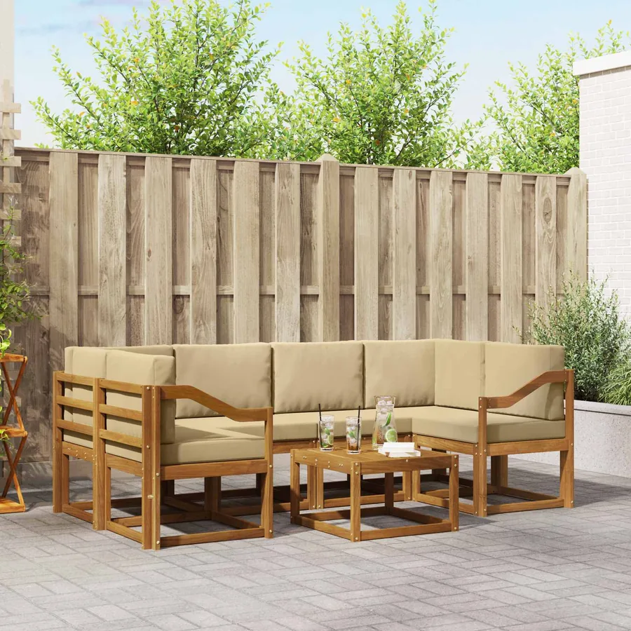 Ensemble de canapés d'extérieur 7 pcs Naturel et Beige
