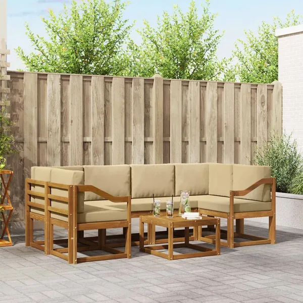 Ensemble de canapés d'extérieur 7 pcs Naturel et Beige