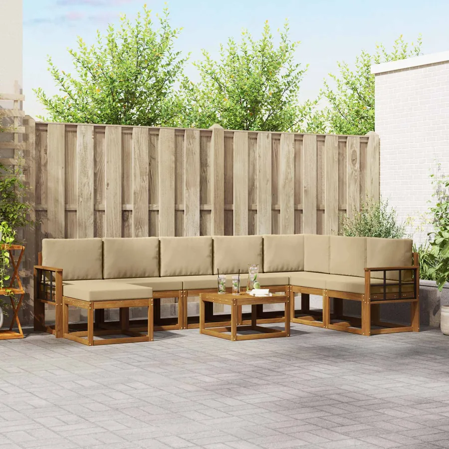 Ensemble de canapés d'extérieur 9 pcs Naturel et Beige