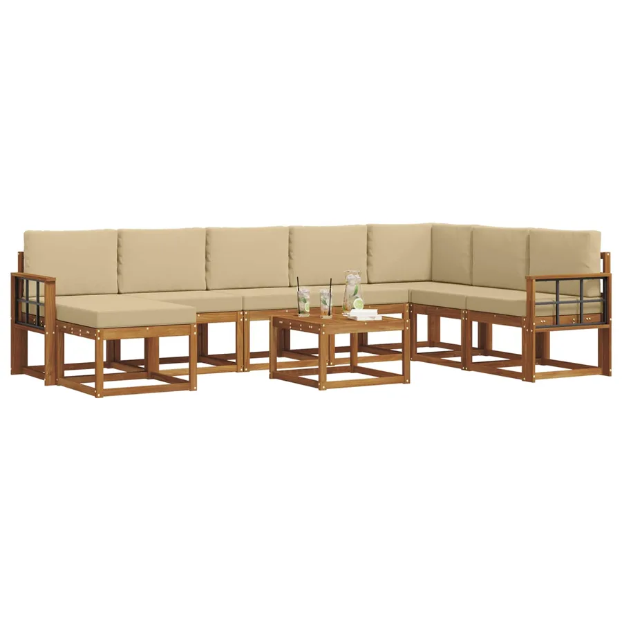 Ensemble de canapés d'extérieur 9 pcs Naturel et Beige - 3