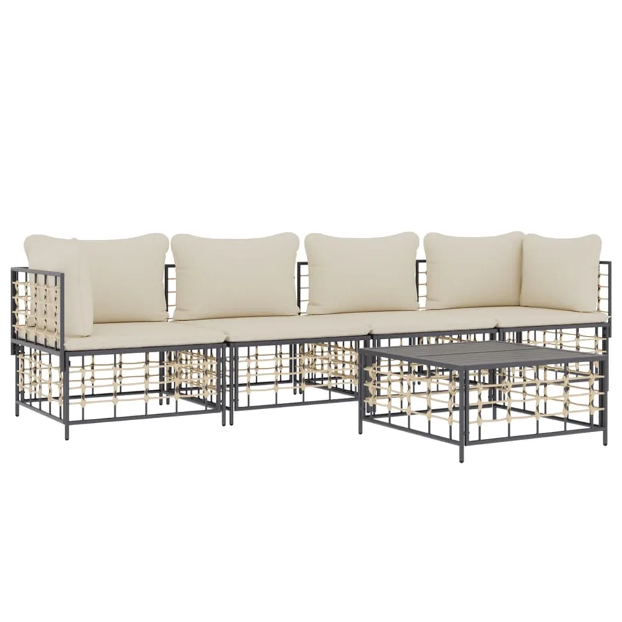 Salon de jardin 5 pcs avec coussins anthracite résine tressée - 3