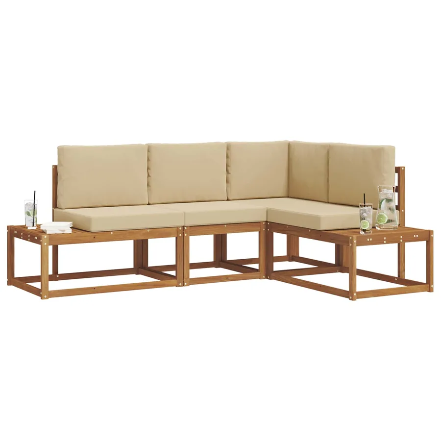Ensemble de canapés d'extérieur 4 Pièce Naturel et Beige - 3