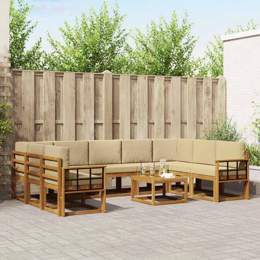 Ensemble de canapés d'extérieur 10 pcs Naturel et Beige