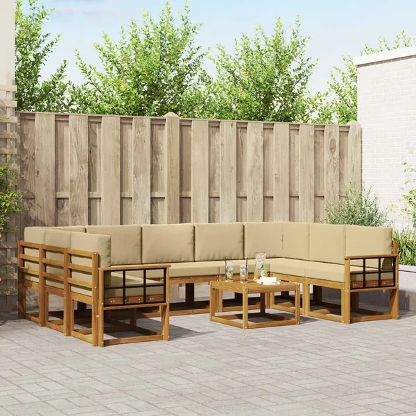Ensemble de canapés d'extérieur 10 pcs Naturel et Beige