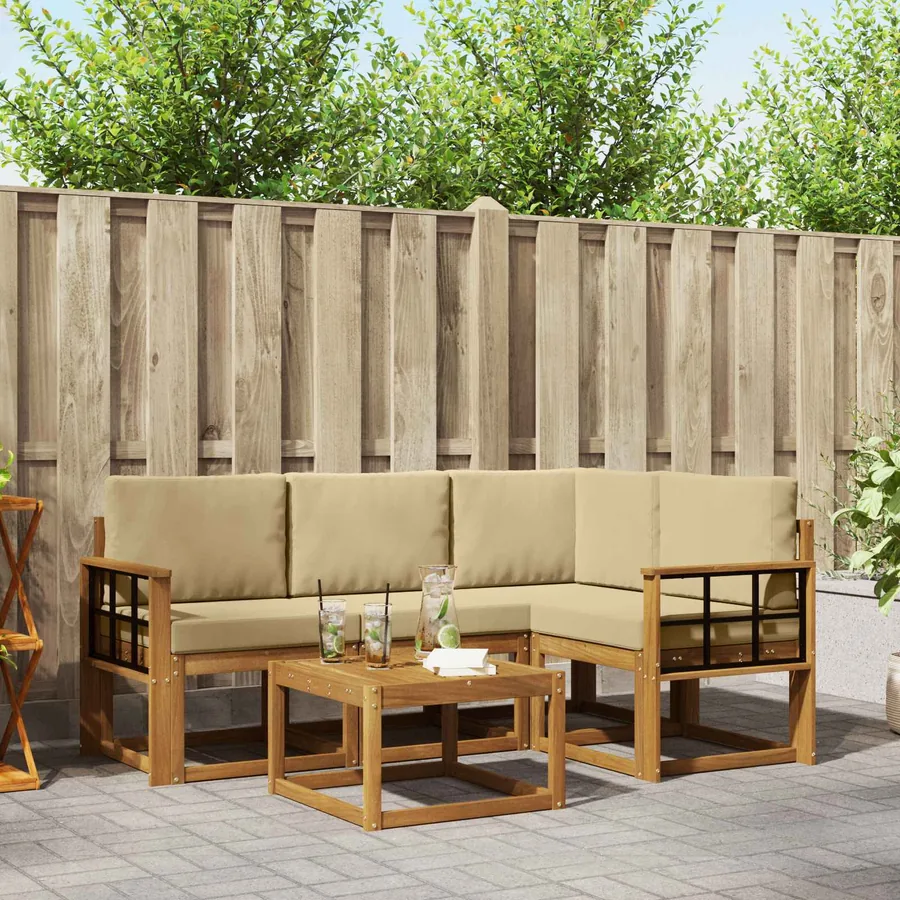 Ensemble de canapés d'extérieur 5 pcs Naturel et Beige