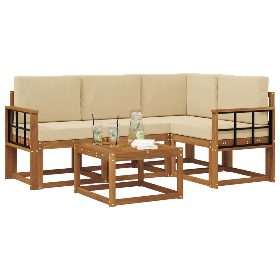 Ensemble de canapés d'extérieur 5 pcs Naturel et Beige - 3