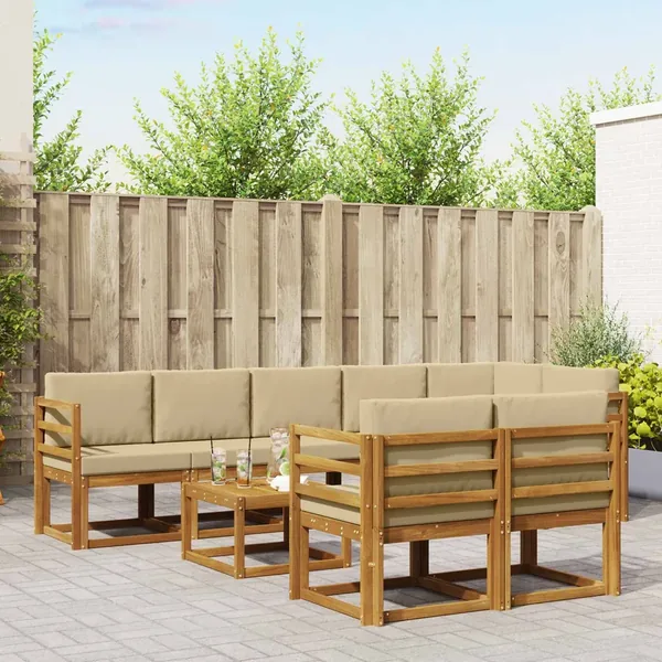 Ensemble de canapés d'extérieur 9 pcs Naturel et Beige