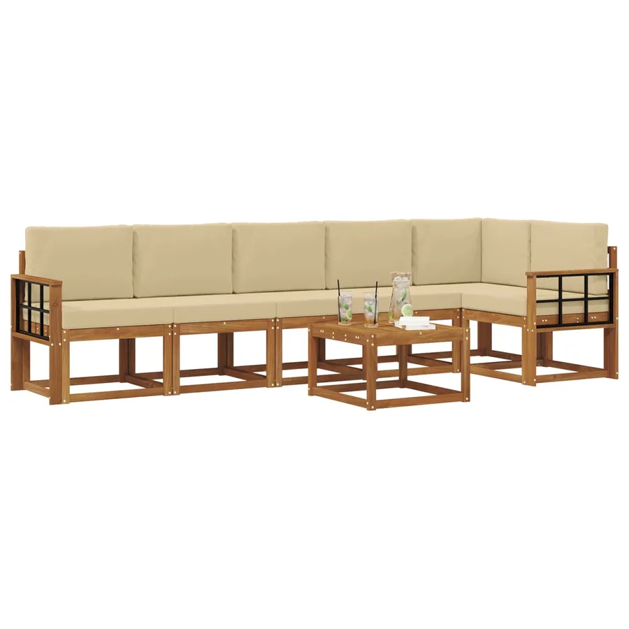 Ensemble de canapés d'extérieur 7 pcs Naturel et Beige - 3