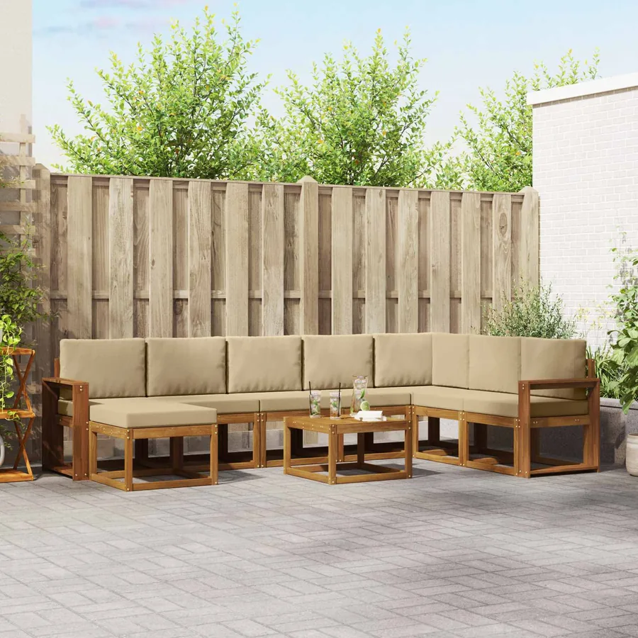 Ensemble de canapés d'extérieur 9 pcs Naturel et Beige