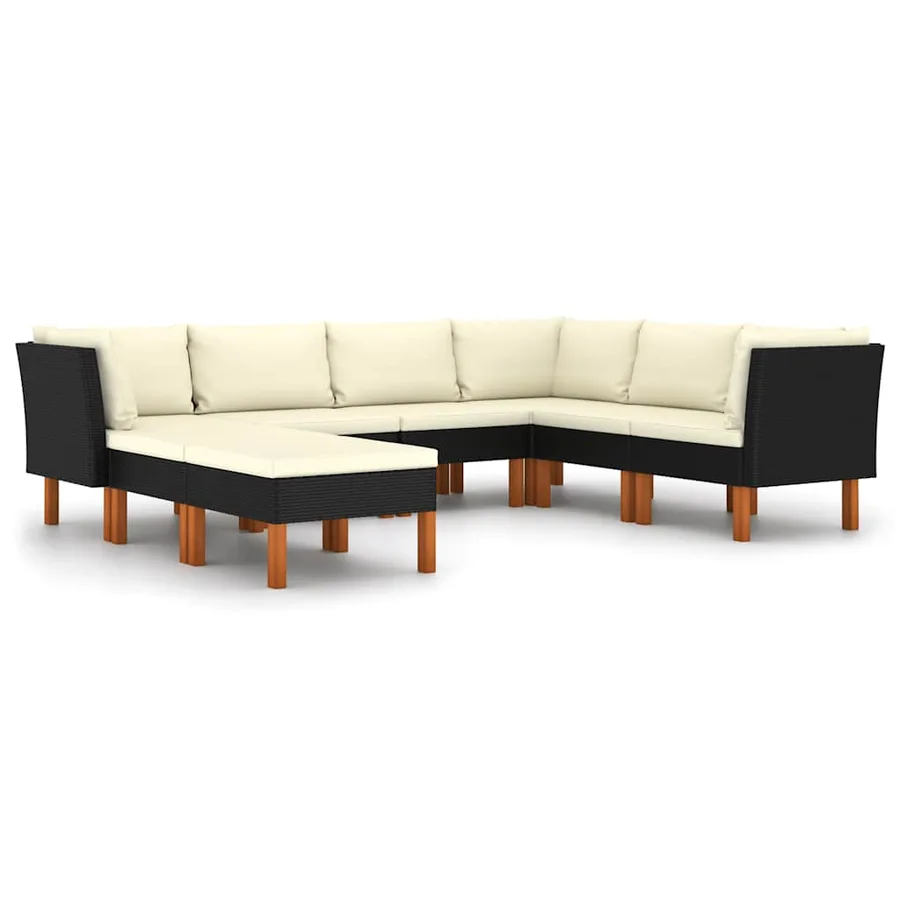 Salon de jardin 8 pcs avec coussins Résine tressée Noir - 2