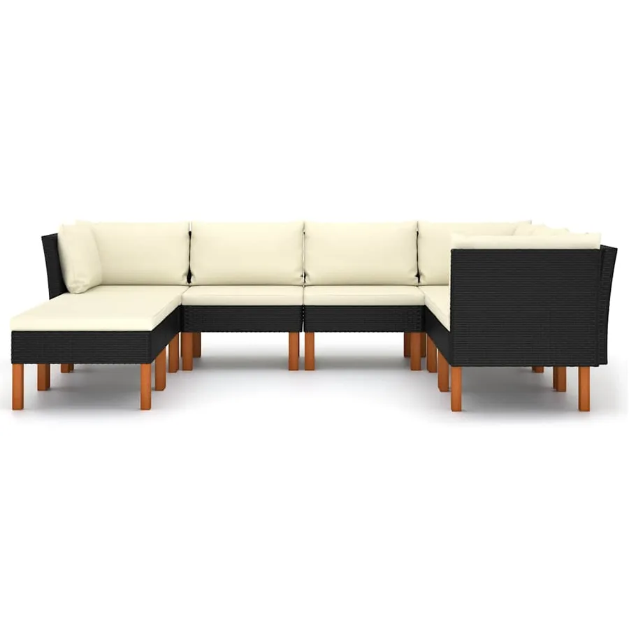Salon de jardin 8 pcs avec coussins Résine tressée Noir - 3