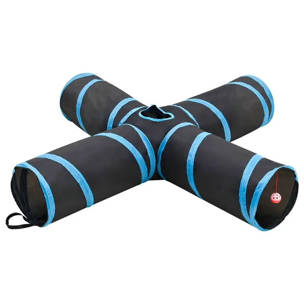 Tunnel pour chats à 4 voies Noir et bleu 132 cm Polyester