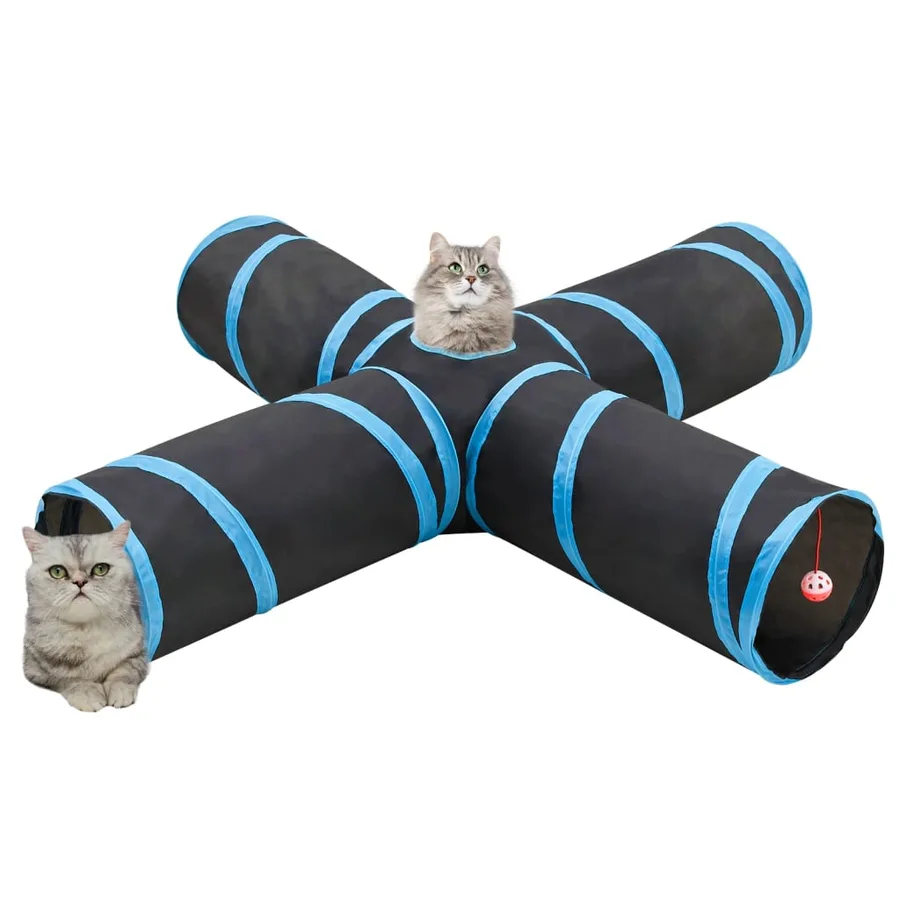 Tunnel pour chats à 4 voies Noir et bleu 132 cm Polyester - 2