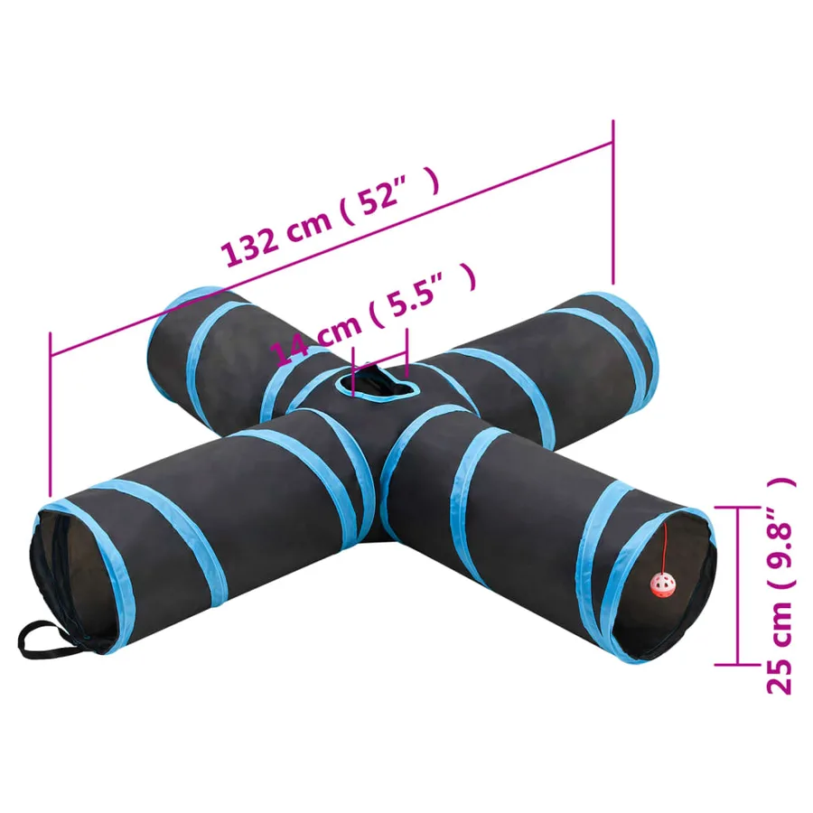 Tunnel pour chats à 4 voies Noir et bleu 132 cm Polyester - 6
