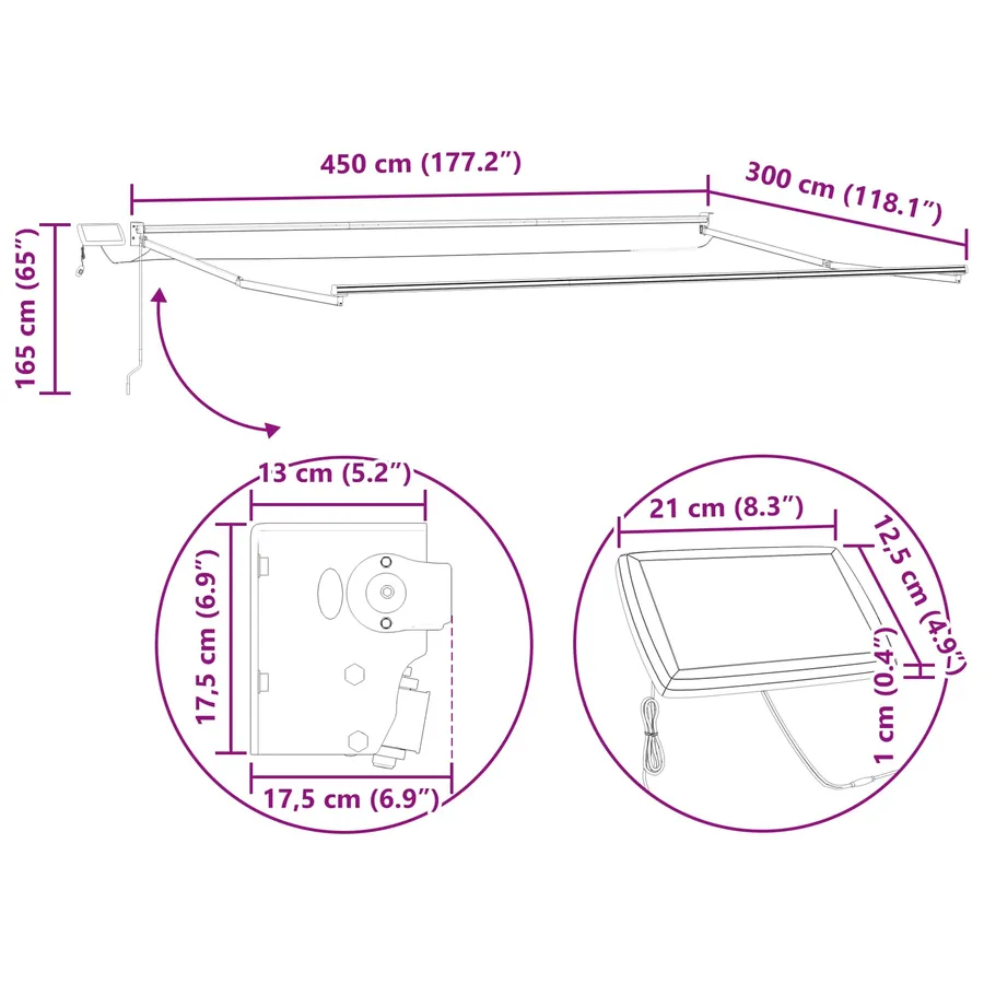 Cadre de store rétractable électrique Anthracite 4,5 × 3 m - 11