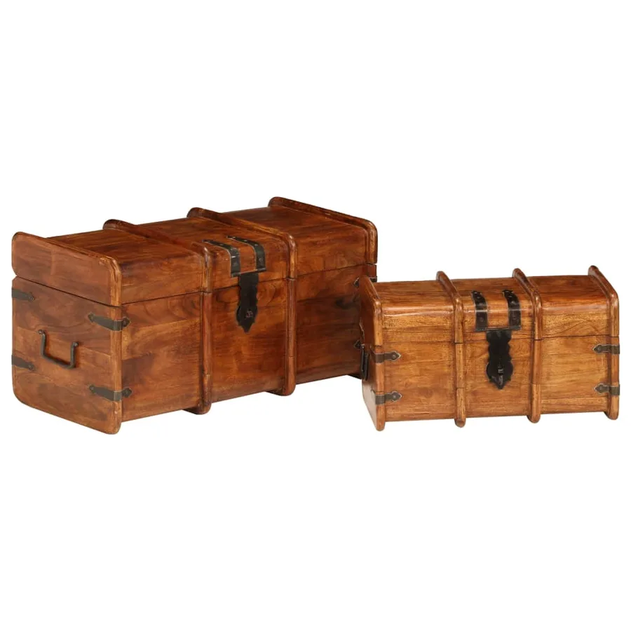 Coffre de rangement 2 pcs Bois d'acacia solide et finition miel - 5