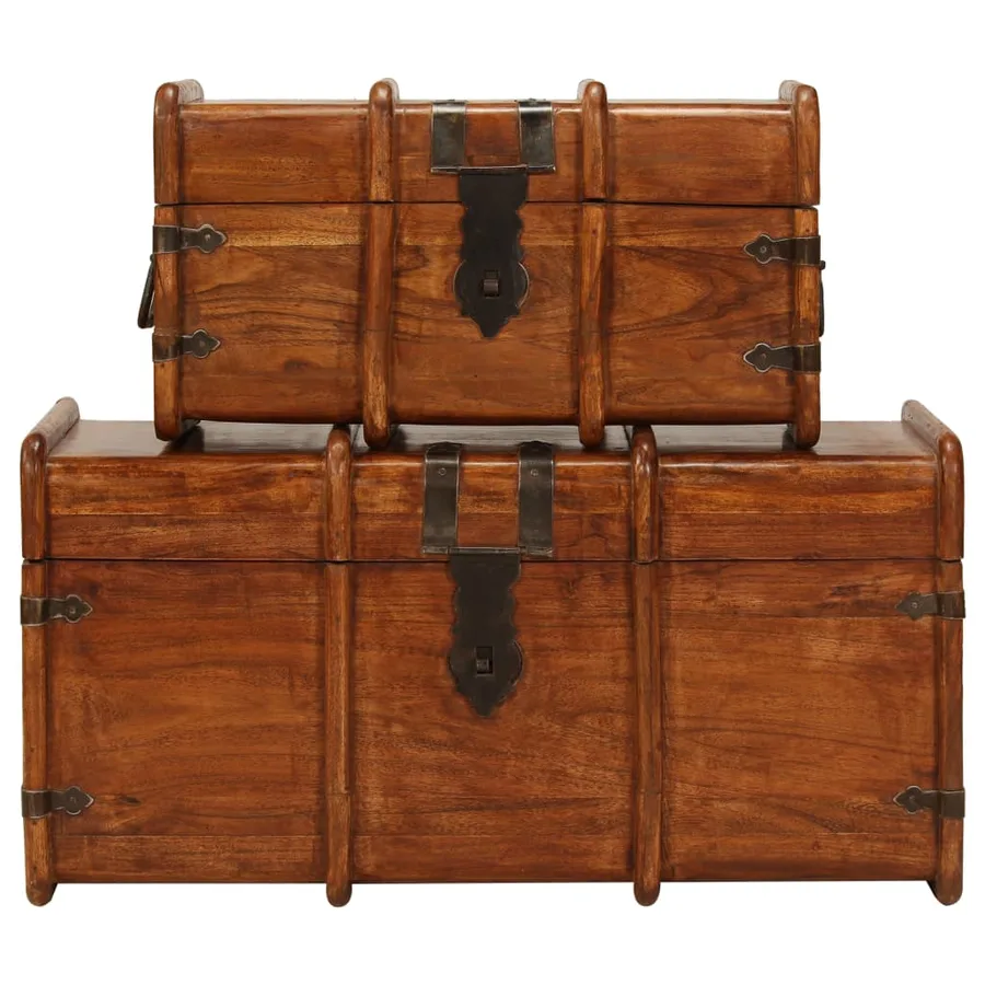 Coffre de rangement 2 pcs Bois d'acacia solide et finition miel - 6