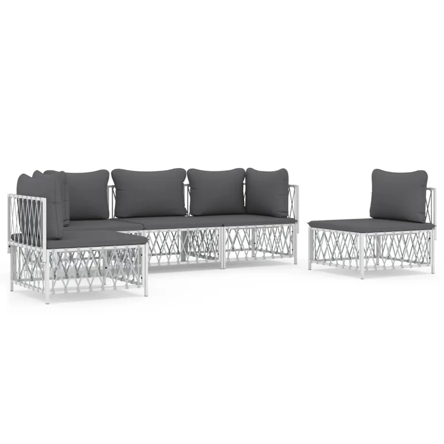Salon de jardin avec coussins 5 pcs blanc acier - 2