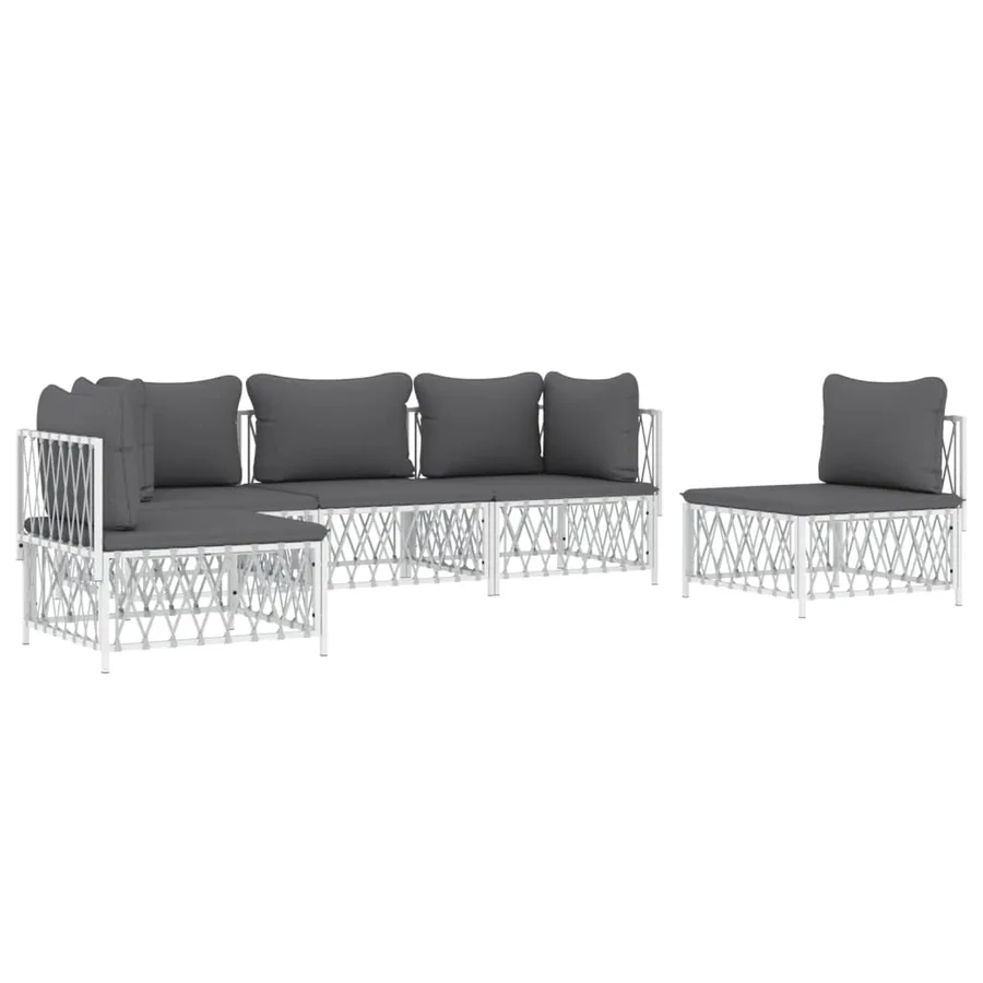 Salon de jardin avec coussins 5 pcs blanc acier - 3