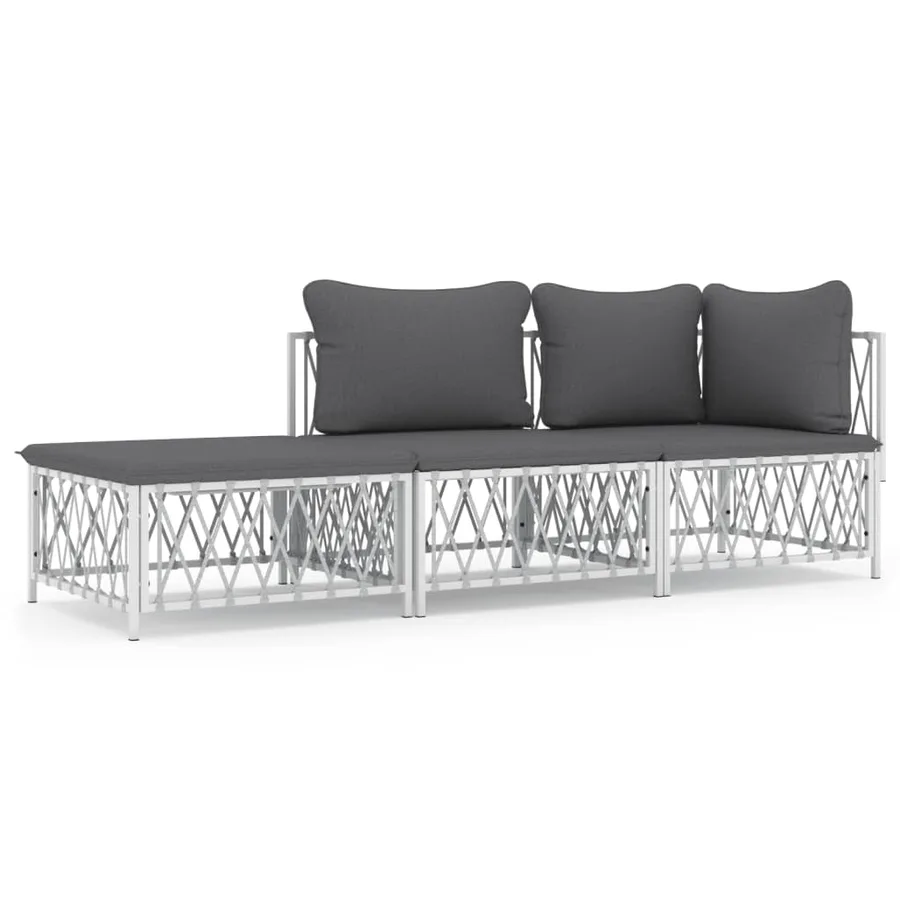 Salon de jardin avec coussins 3 pcs blanc acier - 2
