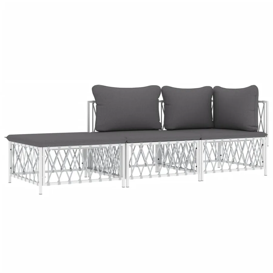 Salon de jardin avec coussins 3 pcs blanc acier - 3