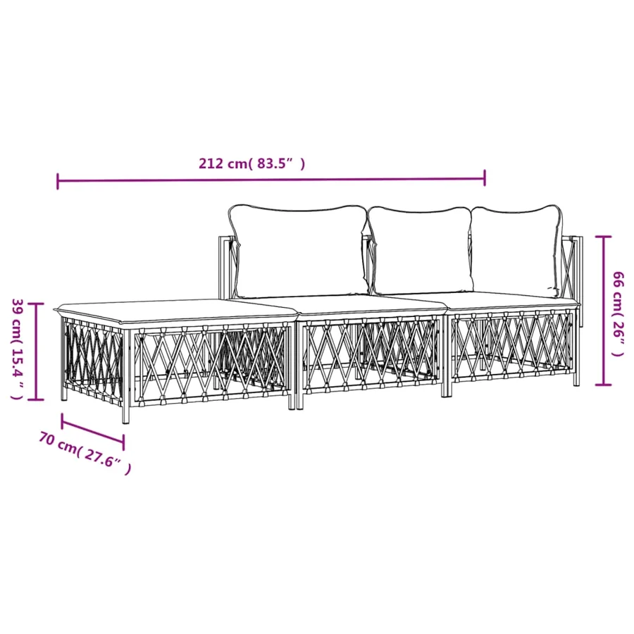 Salon de jardin avec coussins 3 pcs blanc acier - 9