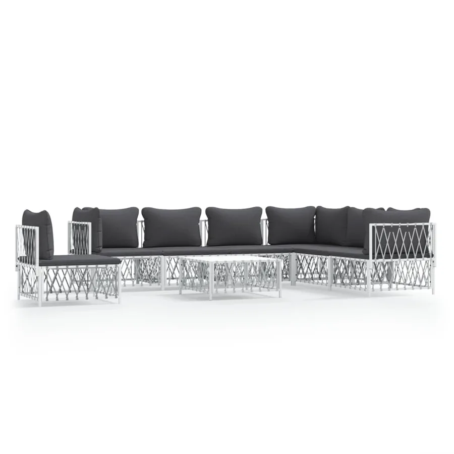Salon de jardin 8 pcs avec coussins blanc acier - 2