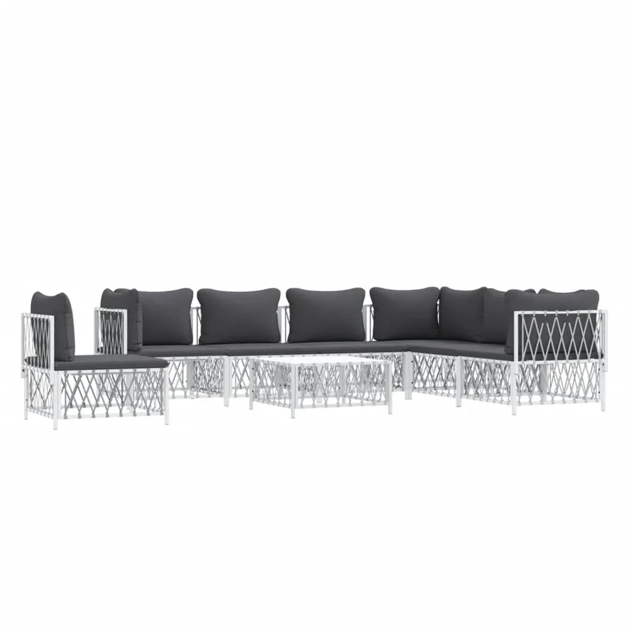 Salon de jardin 8 pcs avec coussins blanc acier - 3