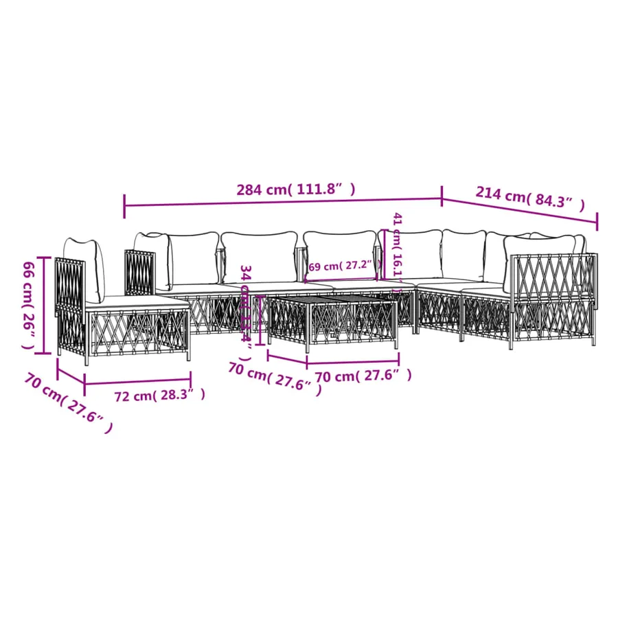 Salon de jardin 8 pcs avec coussins blanc acier - 9