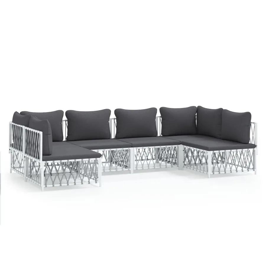 Salon de jardin avec coussins 6 pcs blanc acier - 2