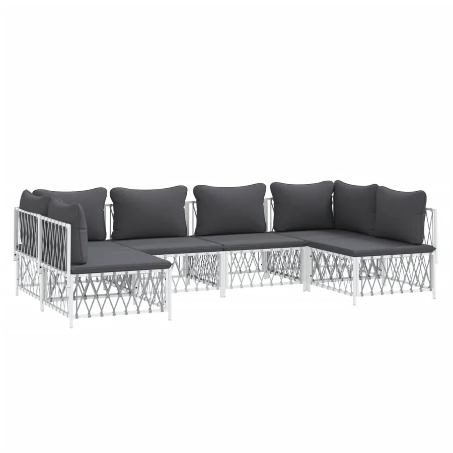 Salon de jardin avec coussins 6 pcs blanc acier - 3