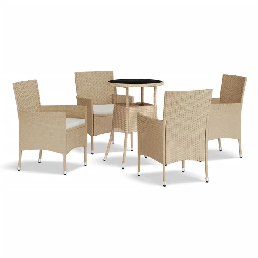Ensemble de bistro de jardin 5 pcs coussins beige poly rotin - 2