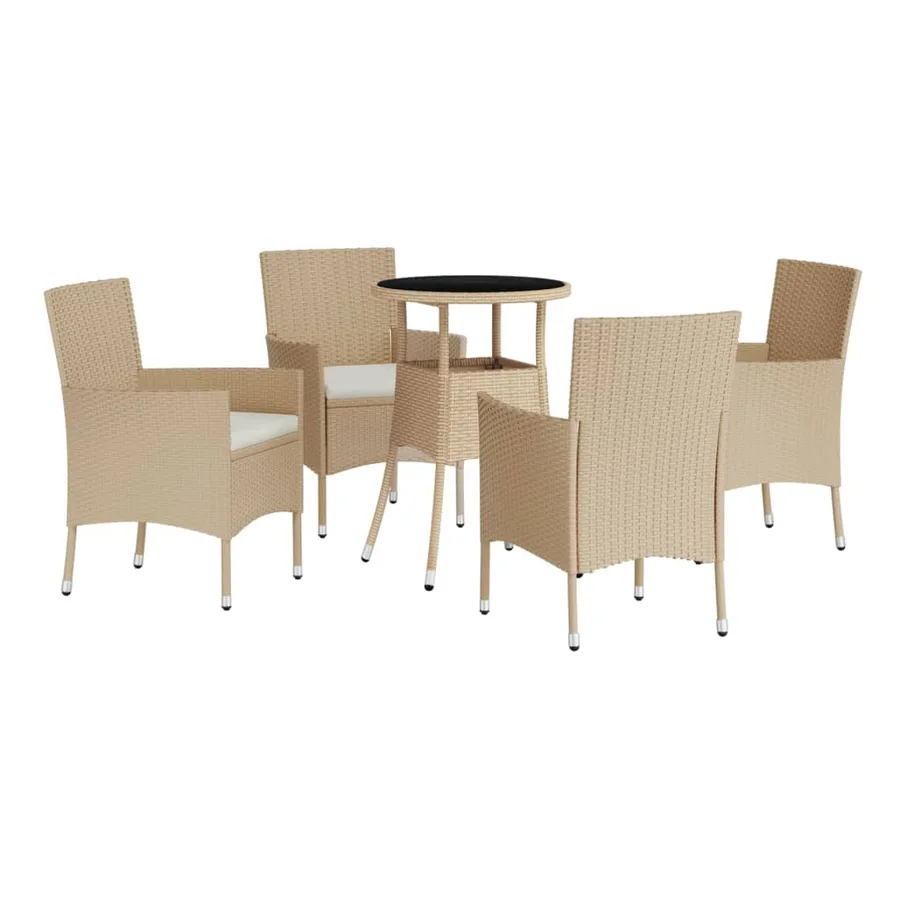 Ensemble de bistro de jardin 5 pcs coussins beige poly rotin - 3