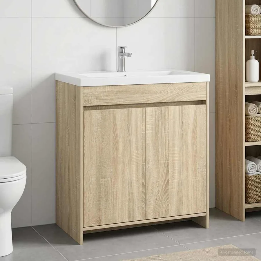 Meuble sous lavabo de salle de bain Chêne Sonoma