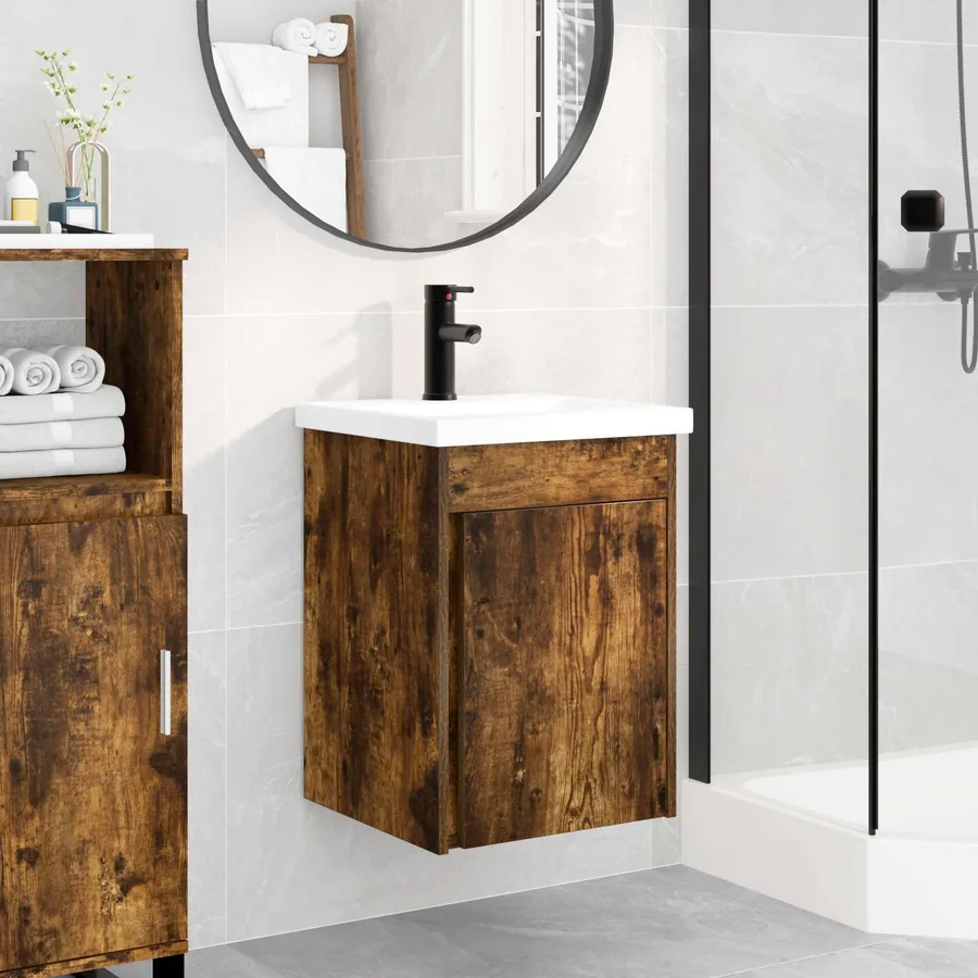 Meuble de salle de bain avec robinet Chêne fumé
