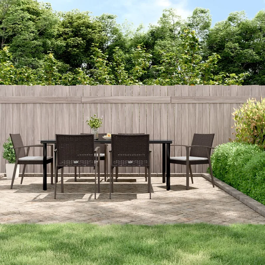 Ensemble à manger de jardin 7 pcs coussins résine tressée acier