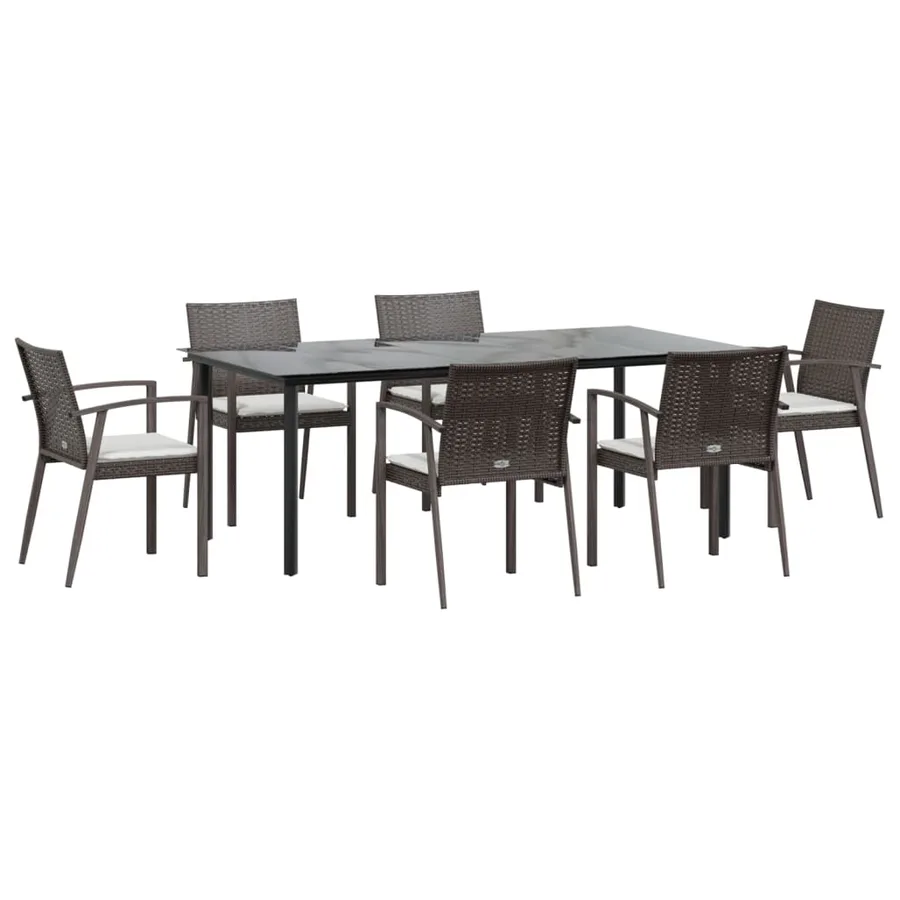 Ensemble à manger de jardin 7 pcs coussins résine tressée acier - 3