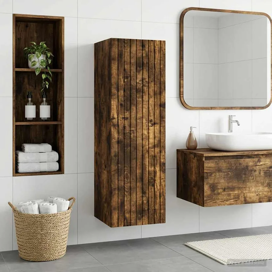 Cabinet de Salle de Bain Mural Chêne fumé 33 x 34,5 x 100 cm