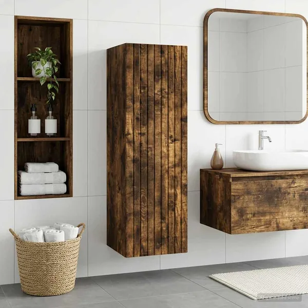 Cabinet de Salle de Bain Mural Chêne fumé 33 x 34,5 x 100 cm