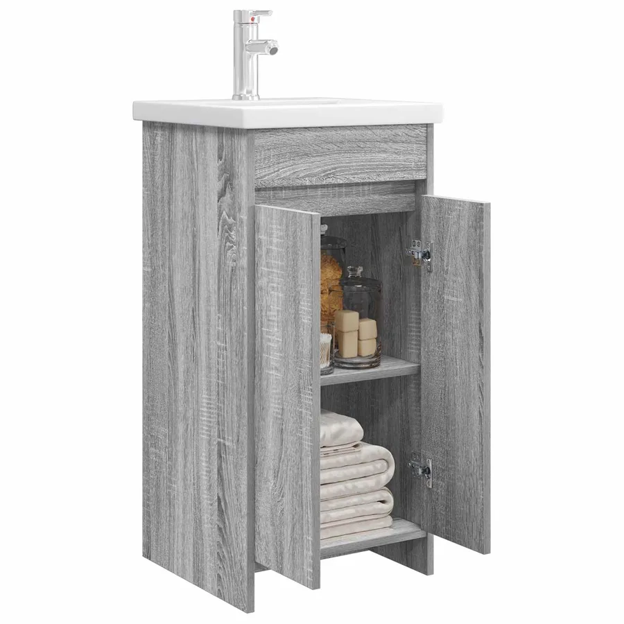 Meuble de salle de bain avec évier Sonoma gris - 3