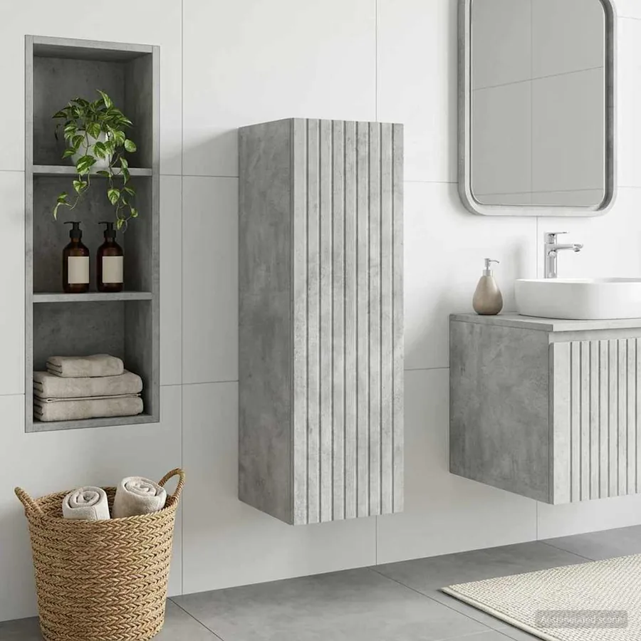 Cabinet de Salle de Bain Mural Gris béton 33 x 34,5 x 100 cm