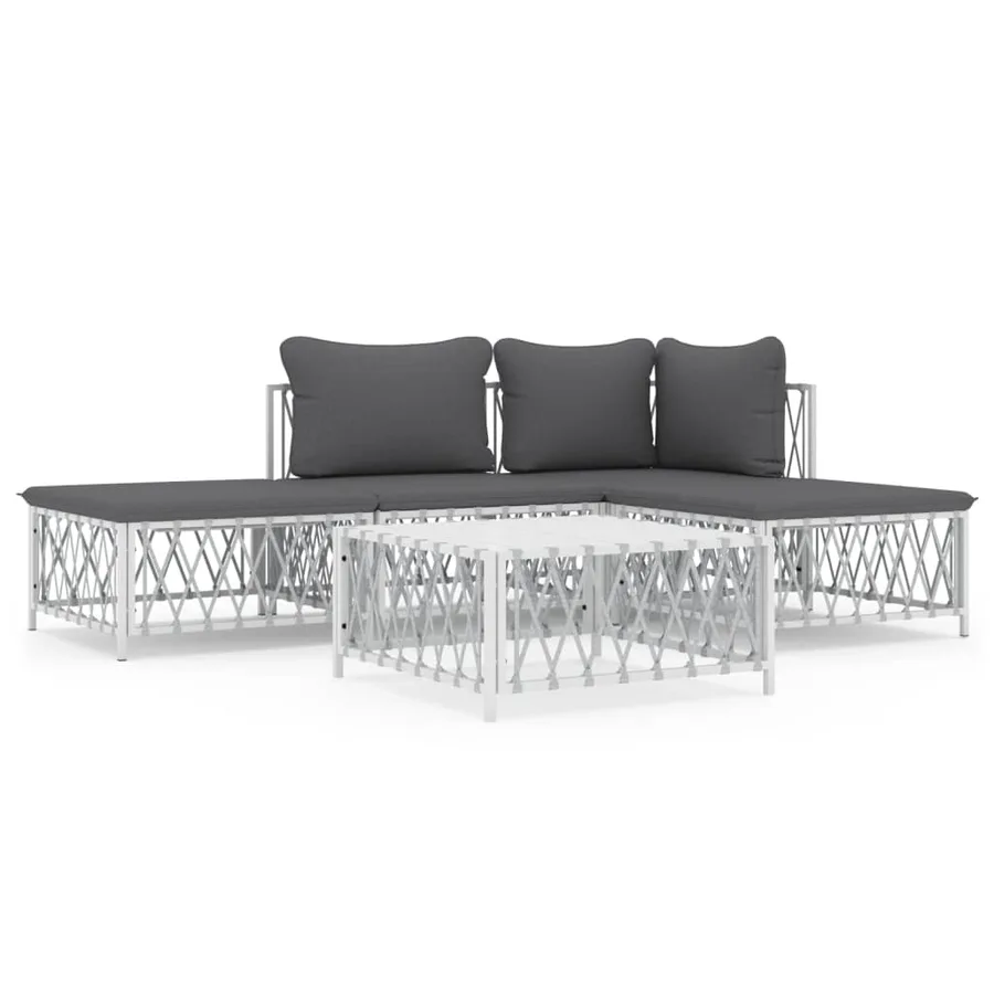 Salon de jardin avec coussins 5 pcs blanc acier - 2