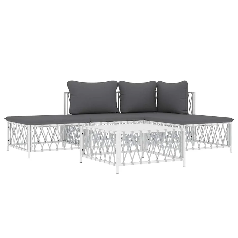 Salon de jardin avec coussins 5 pcs blanc acier - 3